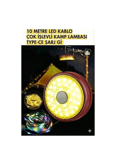 Şarjlı 10 Metre Ledli Şarj Göstergeli 7 Işık Modlu Hareketli Ve Flaşör Modlu Kamp Lambası Led I Standart