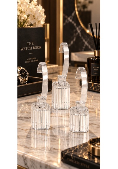 Saat Standı 3'lü Set Pleksi Lazer Model Kare Beyaz