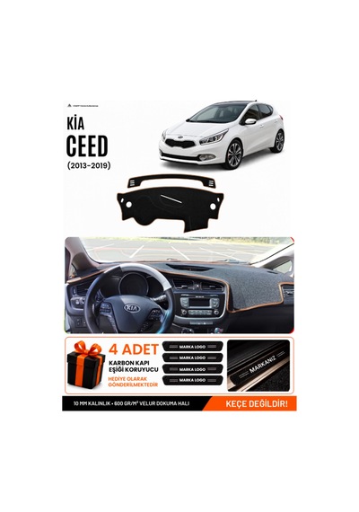 Kia Ceed 2013-2019 Uyumlu Torpido Örtüsü, Torpido Kılıfı - Siyah Kahverengi
