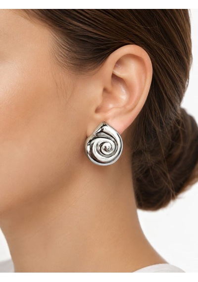 Cm Jewelry Sarmal Gümüş Renk Çelik Küpe