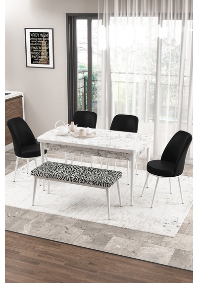 Canisa Concept Zen Serisi 80x132 Mdf Açılabilir Beyaz Mermer Desen Masa Takımı 4 Zebra Sandalye Ve 1 Siyah Bench Masa Beyaz Mermer Sandalye Zebra Ve Bench Siyah Canisa Concept Zen Serisi 80x132 Mdf Açılabilir Beyaz Mermer Desen Masa Takımı 4 Zebra Sandalye Ve 1 Siyah Bench Masa Beyaz Mermer Sandalye Zebra Ve Bench Siyah