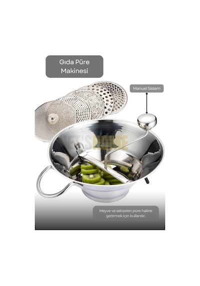 Kollu Püre Makinesi Paslanmaz Mama Yapma Makinesi Çelik Sosluk Yapma Makinesi Yedek Bıçaklı 30x13,5 Cm