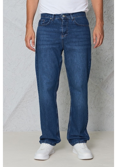 Blayn Jeans Erkek Antrasit Baggy Kot Pantolon - Geniş Kalıp Günlük Rahat Denim Jean Koyu Toz Mavi