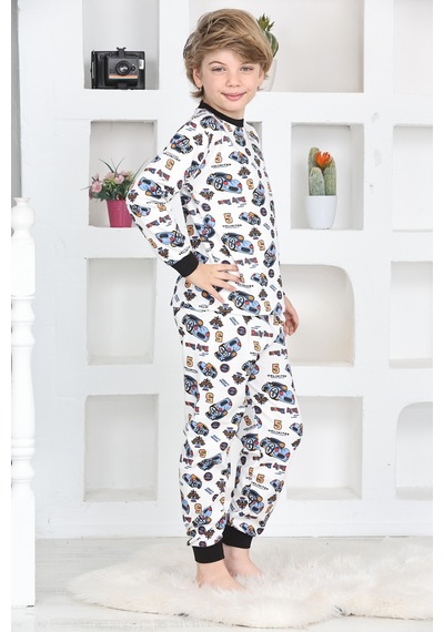 Modanino Erkek Çocuk Araba Baskılı Pijama Takımı 1-7 Yaş 12290 Beyaz