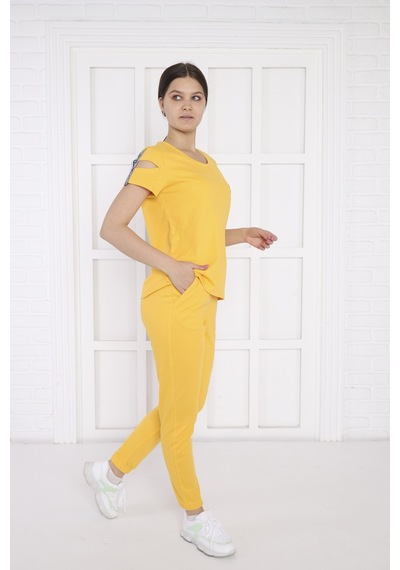 Kadın Spor Sarı Alt-Üst T-Shirt Takım-3944 Sarı