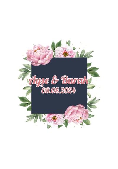 Kozalaklı Ve Yapraklı Oval Etiket Kına Nişan Düğün 3x3 Cm Özel Etiket / 50 Adet Sticker Beyaz