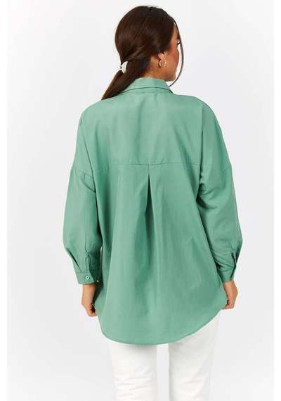 Armonika Kadın Çağla Yeşili Oversize Uzun Basic Gömlek Arm-22y001118