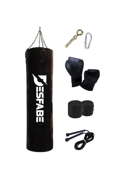 Desfabe Boxing Star 120x32cm Zincirli Boks Kum Torbası Siyah+aparat+boks Eldiveni+bandaj+atlama İpi Çok Renkli