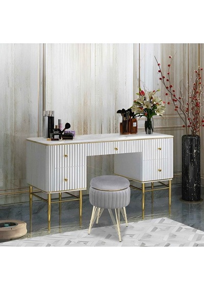 Bianco Metal Ayaklı Sehpalı Puf Altın Gümüş Gri Gold Silver Gray