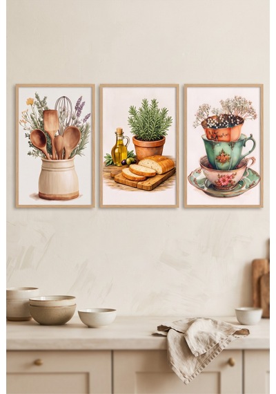 Doğal Ahşap Çerçeveli Vintage Mutfak Temalı Duvar Tablosu 3 Lü Set Botanik Ve Sofra Desenli Modern Dekorasyon Kabartma Görünümlüdür Bej Doğal Ahşap Çerçeveli Vintage Mutfak Temalı Duvar Tablosu 3 Lü Set Botanik Ve Sofra Desenli Modern Dekorasyon Kabartma Görünümlüdür Bej