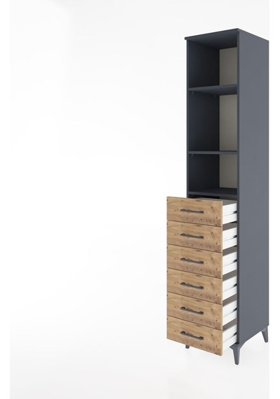 Hyperion Dolap 3 Raflı 6 Çekmeceli 44x44x221 Antrasit-çam Antrasit