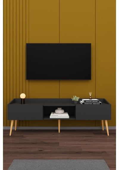Asra Trend Tv Ünitesi Tv Sehpası T-28 %100 MDF Ayaklı Modern Medya Ünitesi Antrasit
