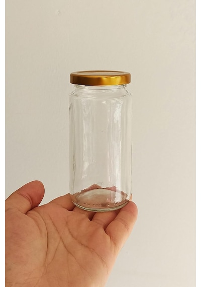 244 Ml Kavanoz Metal Gold Konserve Kapaklı 244 Cc Şeffaf Uzun Cam Kavanoz 2 Adet Diğer