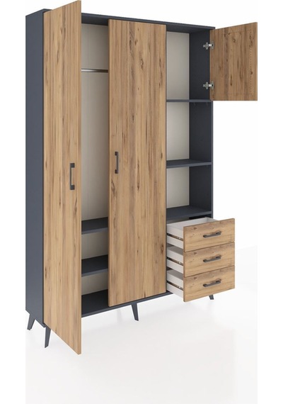 Arges Dolap 5 Raflı 3 Çekmeceli Tek Askılı 132x30x195 Antrasit-çam/çam Atlas Çam/atlas Çam Arges Dolap 5 Raflı 3 Çekmeceli Tek Askılı 132x30x195 Antrasit-çam/çam Atlas Çam/atlas Çam