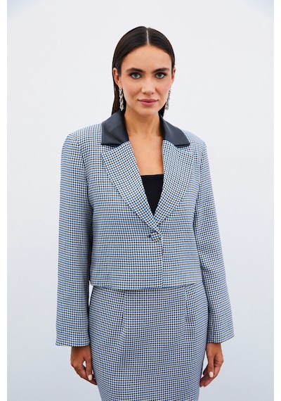 Sateen Kazayağı Crop Ceket - Mavi-135037 Mavi