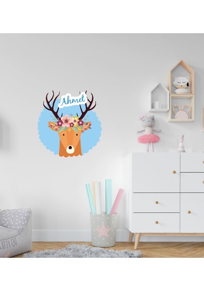 Kişiye Özel Sevimli Geyik Tasarımlı Çocuk Odası Duvar Sticker-2