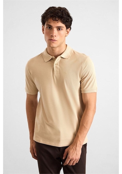 Süvari Bej Regular Düz Baskısız Pike Düğmeli Polo Yaka Tişört Ts1014000471-bj3