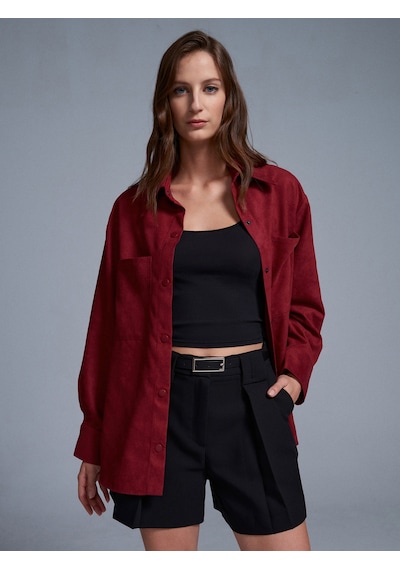 Dilvin 50532 Süet Gömlek Ceket-bordo Bordo