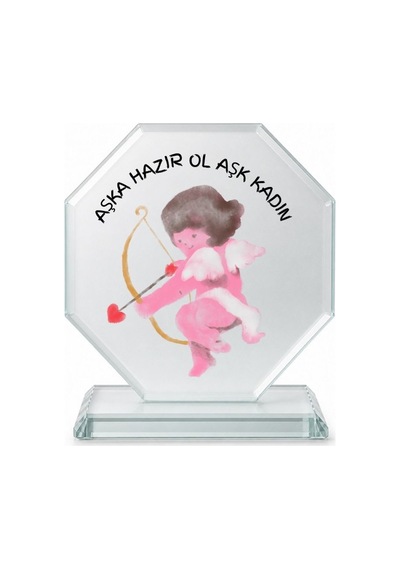 Aşka Hazır Ol Aşk Kadın"yazılı Melek Figürlü Kristal Cam Plaket