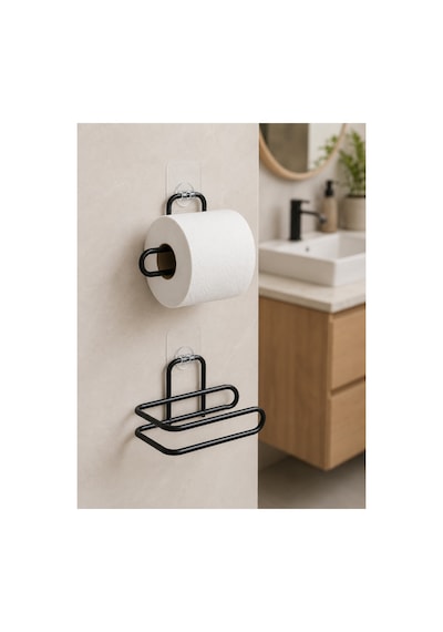 Astraltech 2 Li Siyah Metal Rulo Kağıt Tutucu Yapışkanlı Banyo Ve Mutfak Kağıtlık Çok Renk