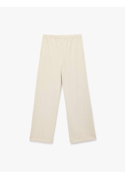 Koton Nervürlü Scuba Kumaş Uzun Düz Bol Paça Eşofman Altı Bej 6wak30022ek Ekru