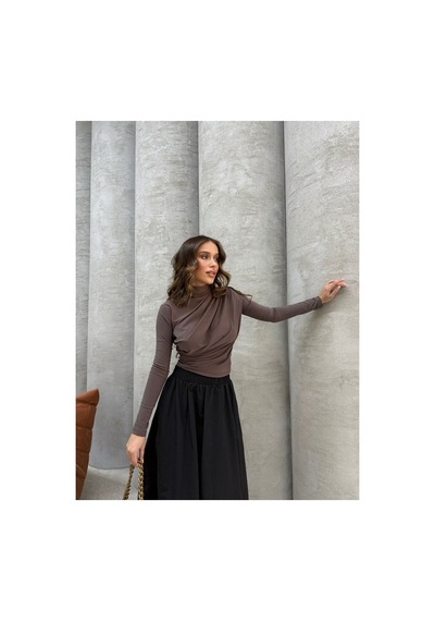 Unika Boutique Büzgülü Bluz kahverengi