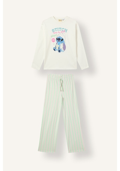 Defacto Disney Lilo & Stitch Baskılı Çizgili 2li Pijama Takımı Kız Çocuk I6047a826wnwt34 Beyaz-wt34