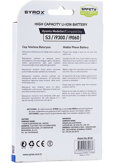 Syrox Samsung Uyumlu Galaxy S3 İ9300 S3 Neo Batarya Pil 2100 Mah
