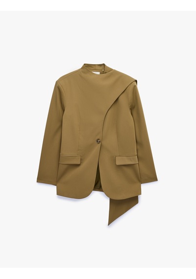 Koton Uzun Kollu Cepli Düğmeli Şal Yaka Blazer Ceket Haki 6sak50127uw