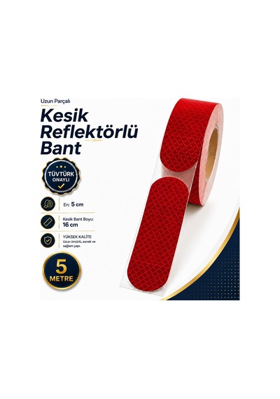 5 Metre 5 Cm Tüvtürk Onaylı Reflektörlü Bant Kırmızı Kesikli Reflektif Fosforlu Şerit İkaz Bandı