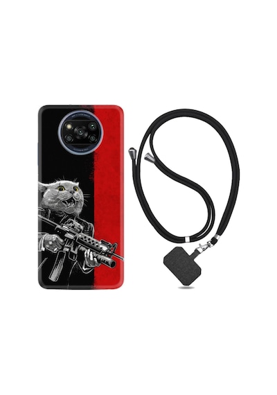 Xiaomi Poco X3 Pro Kılıf Silikon Ipli Boyun Askılı Desenli Çılgın Kedi 1674
