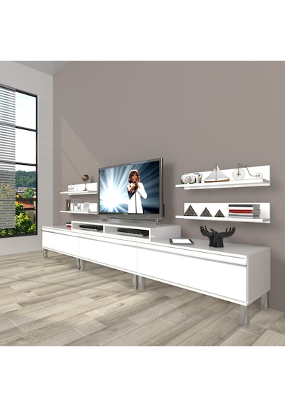 Decoraktiv Ekoflex 270r Mdf Krom Ayaklı Tv Ünitesi Tv Sehpası Beyaz