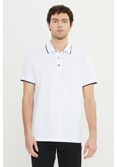 AC&Co / Altınyıldız Classics Erkek Beyaz %100 Pamuk Slim Fit Dar Kesim Polo Yaka Jakarlı Tişört Beyaz