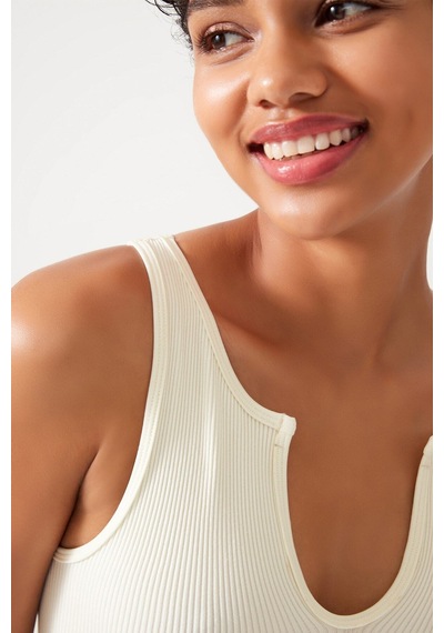 Los Ojos Kadın Ekru Askılı Fitilli Crop Top Büstiyer Scoop Ekru