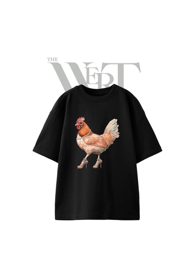 Thewert Chic Chicken Tasarım Baskılı Ünisex Siyah Oversize T-shirt