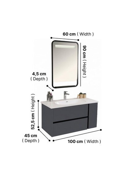 Kobos Linear 100 Cm Banyo Dolabı Seti Füme Kobos Linear 100 Cm Banyo Dolabı Seti Füme