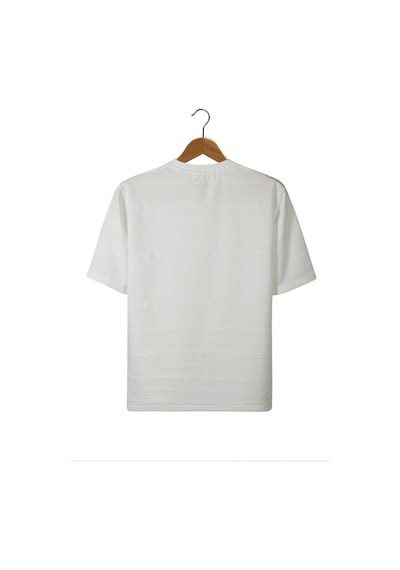 Beyaz Dokulu Oversize Kalıp Bisiklet Yaka T-shirt Ekru