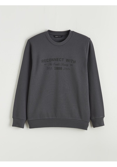 Lcwaıkıkı Classic Antrasit Bisiklet Yaka Erkek Kalın Sweatshirt