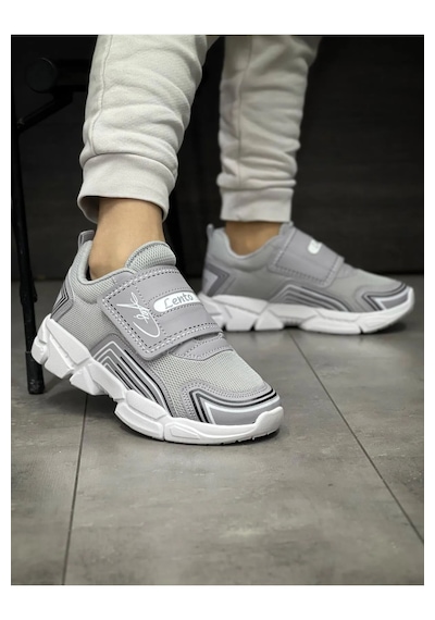 Adımist Çocuk Unisex Rahat Ortopedik Taban Cırtlı Hafif Sneaker Spor Ayakkabı Lento Cırtlı Gri