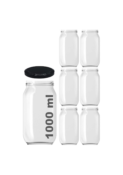 1000 Ml Şeffaf Cam Kavanoz 1000 Cc Konserve Metal Kapaklı Cam Kavanoz 6 Adet Şeffaf, 1000 Cc