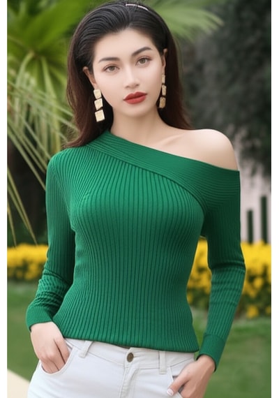 Flex Fashıon Yeni Sezon Omuz Detaylı Trend Kadın Triko Badi Koyu Yeşil - 738278902 Koyu Yeşil - 738278902 Koyu Yeşil