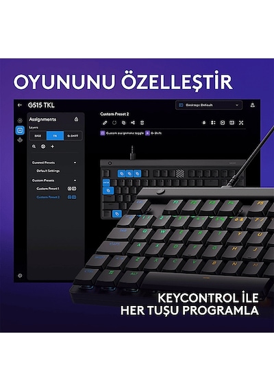 Logitech G515 TKL Türkçe Tuş Dizimi Tactile Kablolu Oyuncu Klavyesi Logitech G515 TKL Türkçe Tuş Dizimi Tactile Kablolu Oyuncu Klavyesi