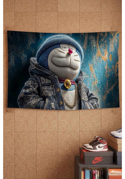 Doraemon Streetwear Hip Hop Graffiti Dekoratif Duvar Örtüsü Duvar Halısı Beyaz