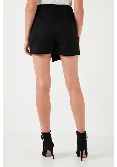 Lela Asimetrik Kışlık Scuba Süet Düğme Detaylı Slim Fit Bayan Şort Etek 5865968 Siyah