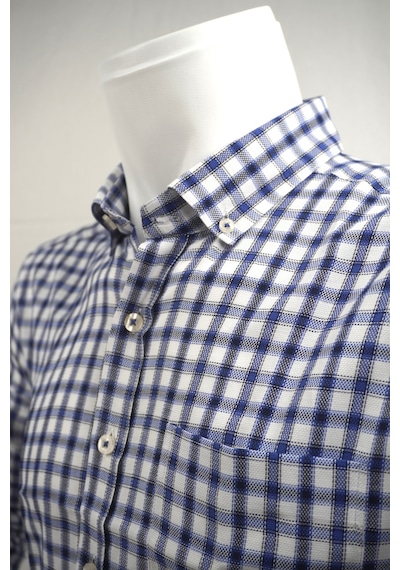 Elitpark Plaid Pattern Lacivert Pamuklu Cepli Uzun Kol Premium Erkek Gömlek