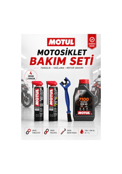 Motul Motosiklet Bakım Seti 7100 10w-40 4t 1l + C1 C4 400 Ml Ve Zincir Fırçası