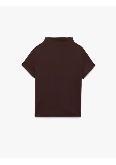 Koton Slim Fit Büzgülü Kısa Kollu Dik Yaka Bluz Kahverengi 6wak70002ek Kahve