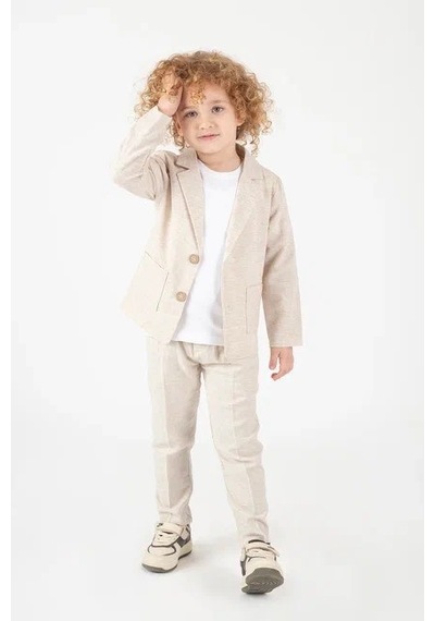 Mnk Baby & Kids Ceketli Tişörtlü Erkek Çocuk Keten Damatlık Takım M00714 Bej