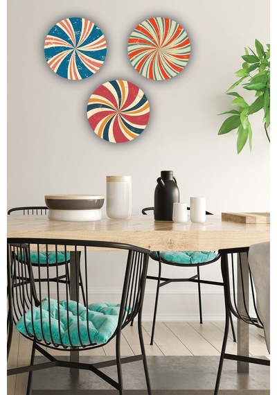 Çark Desenli 3 Parça Mdf Tablo Modeli, Şık Ev Dekorasyonu, Salon, Oturma Odası, Ofis Duvar Süsü