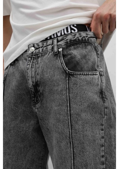 Vamos Dikiş Detaylı Relaxed Fit Jean Gri